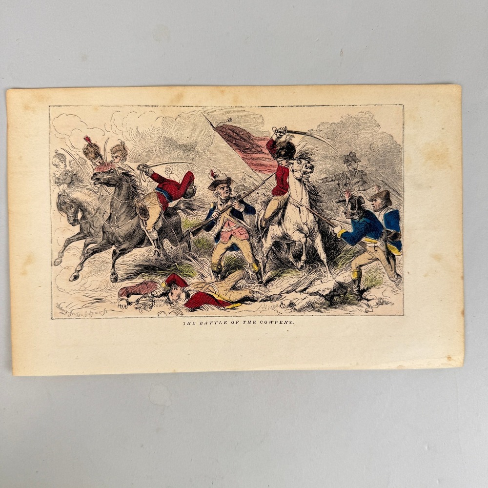 Battle of the Cowpens Revolutionary War Antique Hand Colored Print c.1855